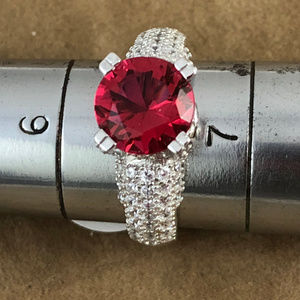 3CT Ruby & White Topaz 925 Sterling Silver Ring